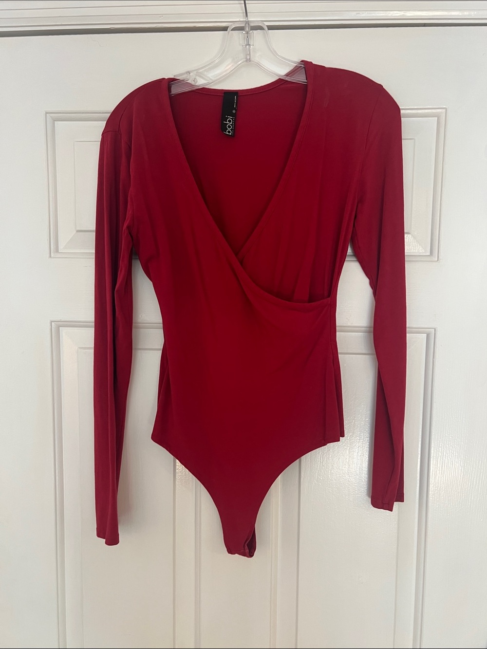 bobi Red Wrap-Front Long Sleeve Bodysuit